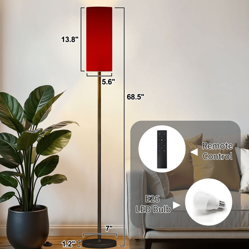 Lampe sur pied bourgogne chaud rouge foncé de couleur romantique avec lampe à pied à intensité variable moderne avec télécommande et ampoule à pied avec abat-jour et lampe de coin pour le bureau de la chambre à coucher