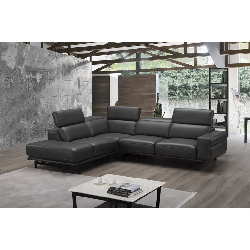 Velazco Upholstered L-Shaped Sectional, Left Hand Facing, Slate Gray Leather