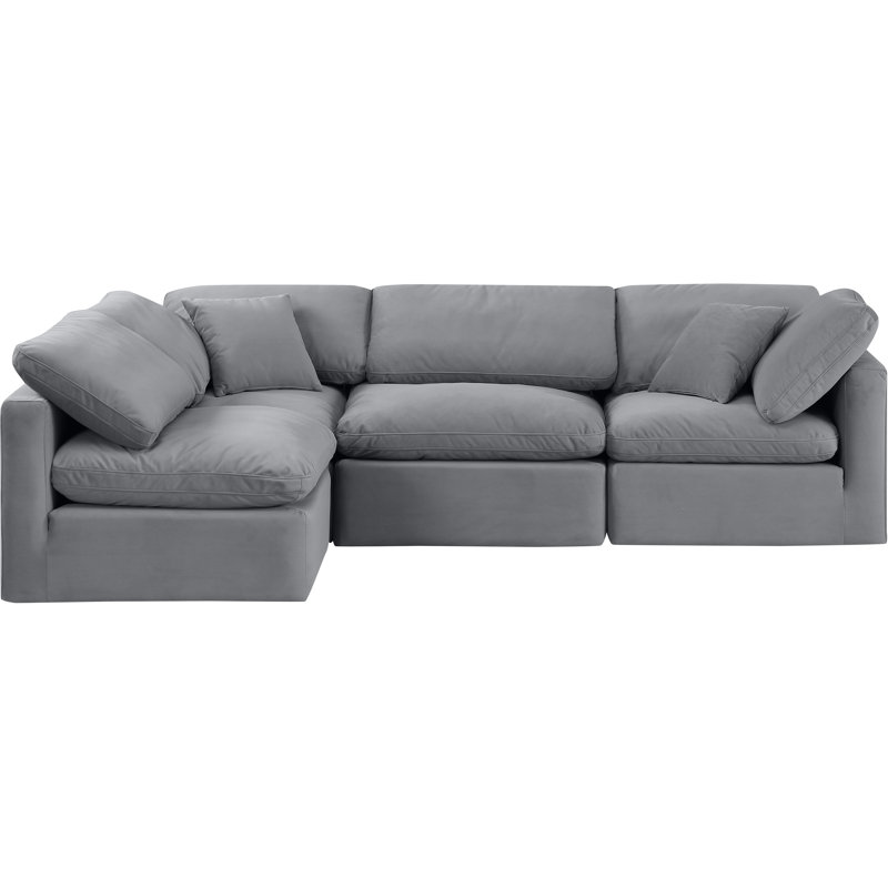 Itala Velvet L-Shaped Sectional Reversible, Grey Velvet