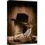 Western Cowboy, "bottes et chapeau bruns rétro, images rustiques du sud-ouest, impression sur toile encadrée,"-56497939-101377336