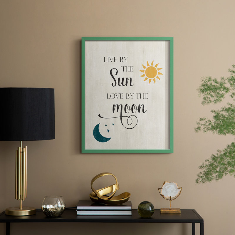 Soleil et lune, reproduction encadrée - bois massif, H 15 po x l 12 po, Vert
