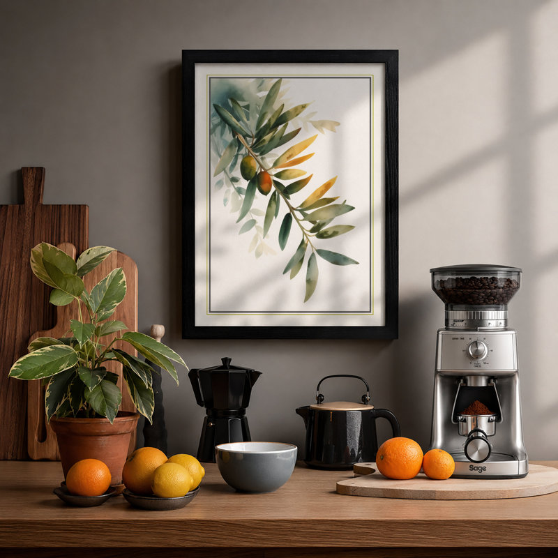 Olive Branch Botanical - Framed Print, A1 - 84.1 x 59.4 cm, Black