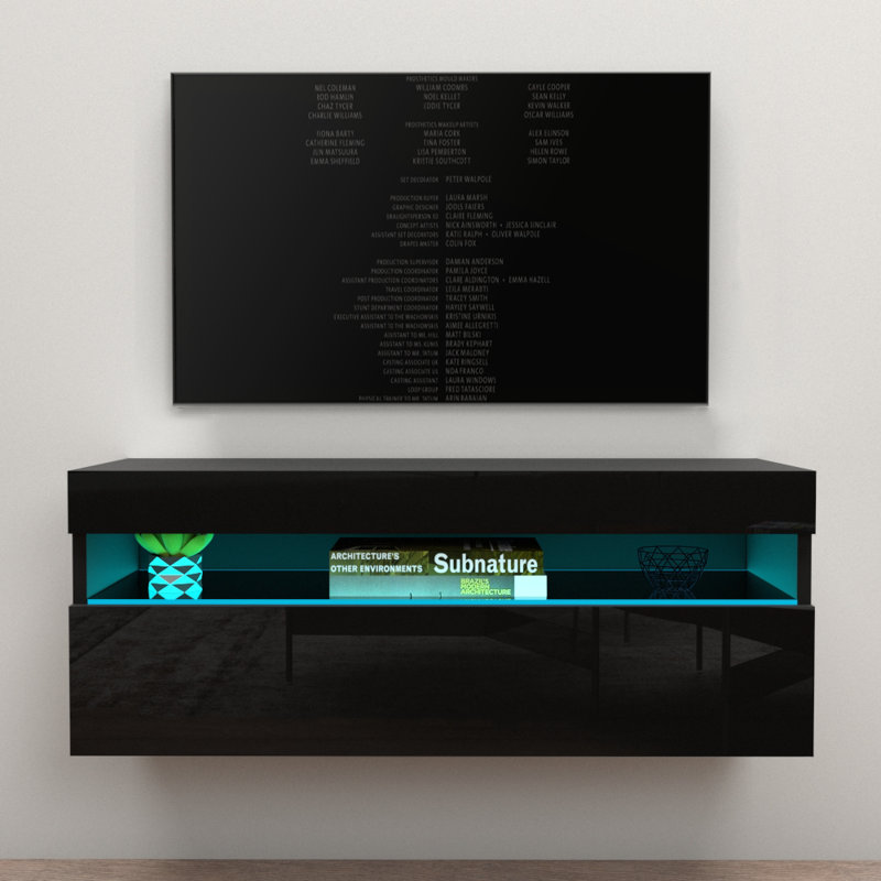 Ada Modern TV Stand with 16-Color LED Lighting, Black