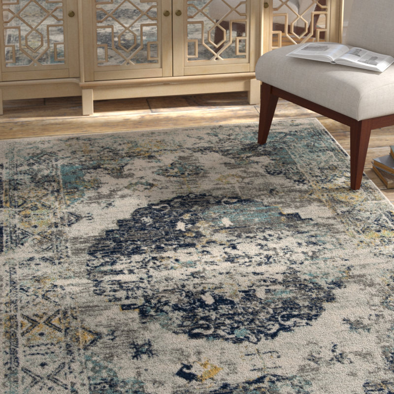 Christa Oriental Blue/Ivory Area Rug, Rectangle 5'3" x 7'6"