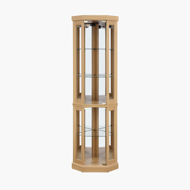 Light Oak Corner Glass Lighted Curio Cabinet