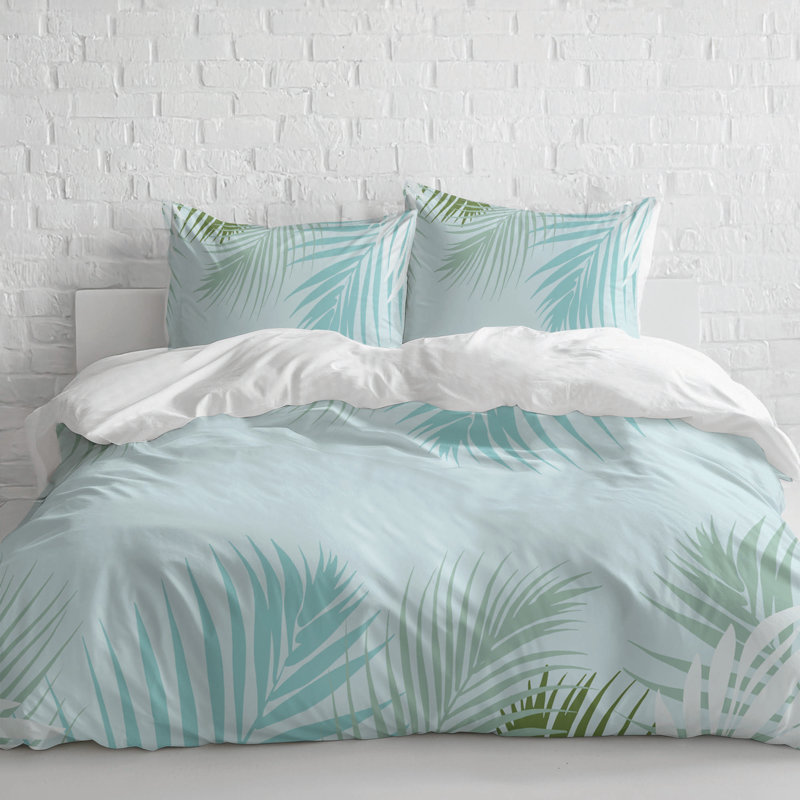 Waving Palm 3- Piece Decorative Lightweight Comforter Set, Blue, King Comforter + 2 King Pillowcases