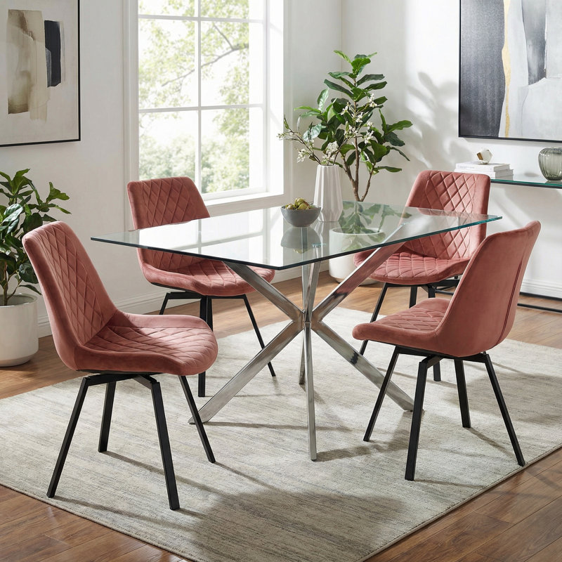 Chaise d’appoint rembourrée velours rose Dunfee