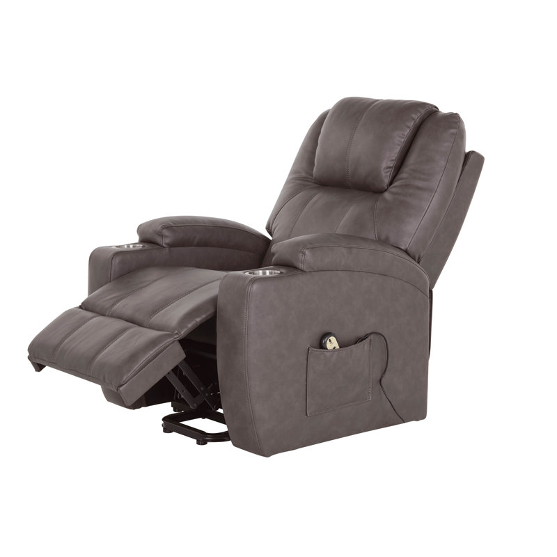 Annazette Faux Leather Power Lift Assist Recliner, Dark Gray