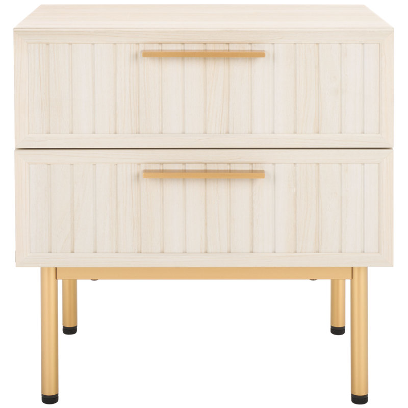 Table de chevet Casmira, Blanc blanchi / or
