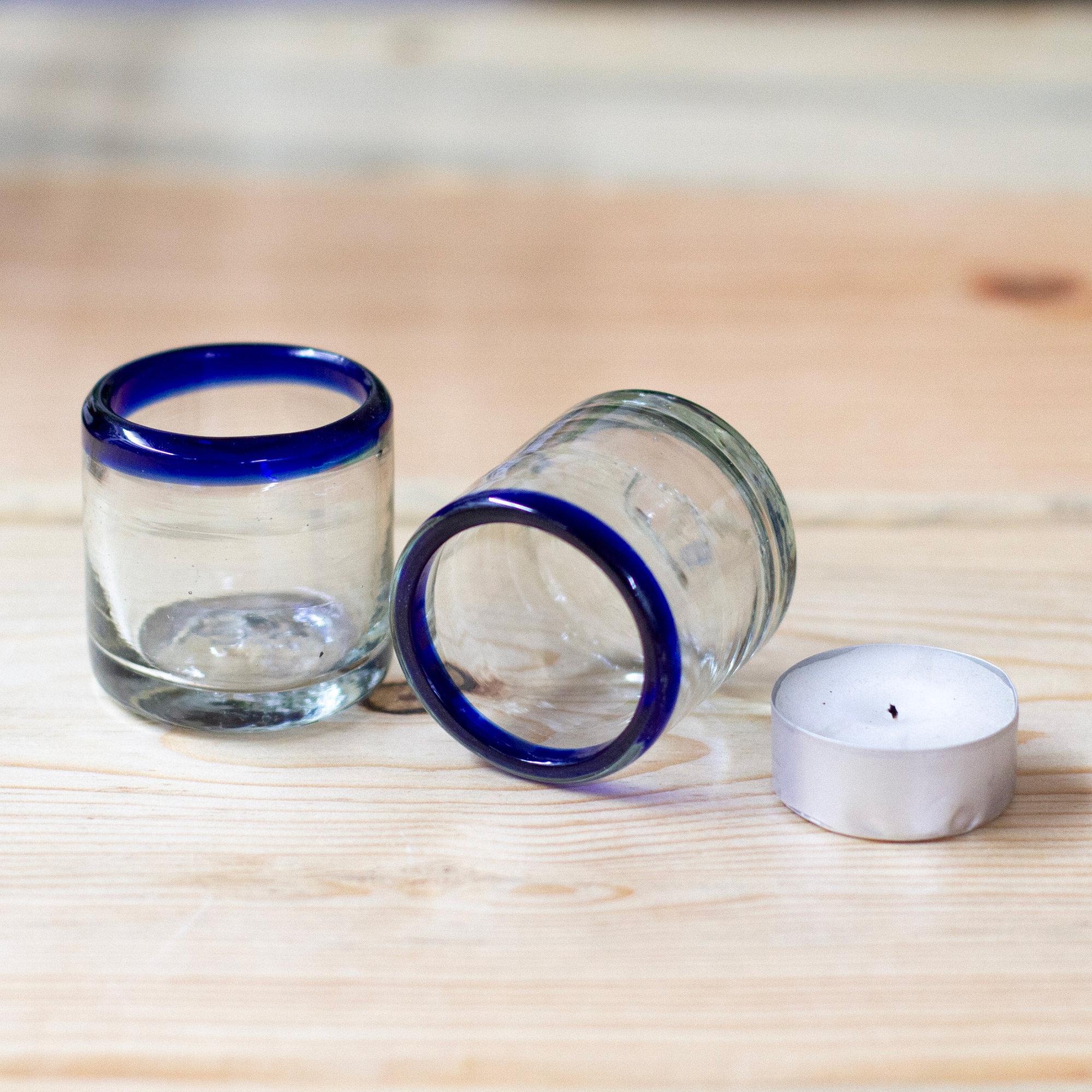 Ebern Designs Handmade Cobalt Day Handblown Rocks Glasses (Pair) | Wayfair