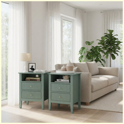 Ensemble de table de chevet 18 po à 2 tiroirs cannelés 18 po, moderne, avec rangement pour le salon de la chambre à coucher