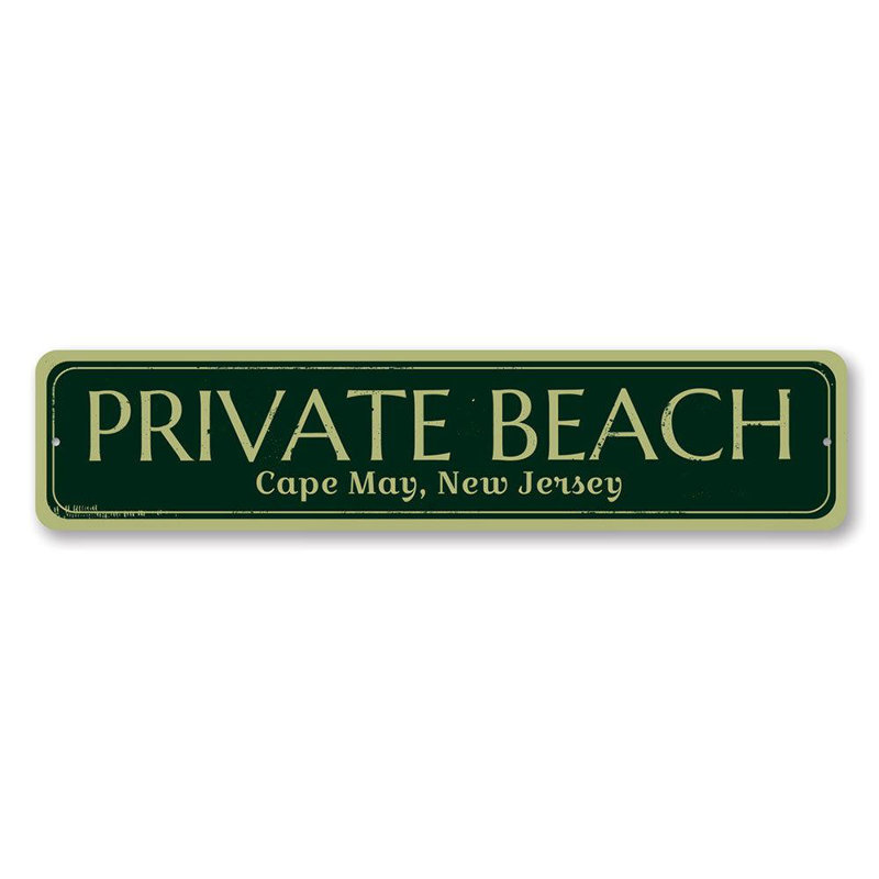 Enseigne en métal plage privée, H 6 po x l 24 po x P 0,06 po