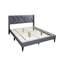 Grand lit tapissier contemporain en velours gris, tête de lit profilée, lit en lattes de bois de style moderne en velours gris, base à lattes géométrique-1162160436