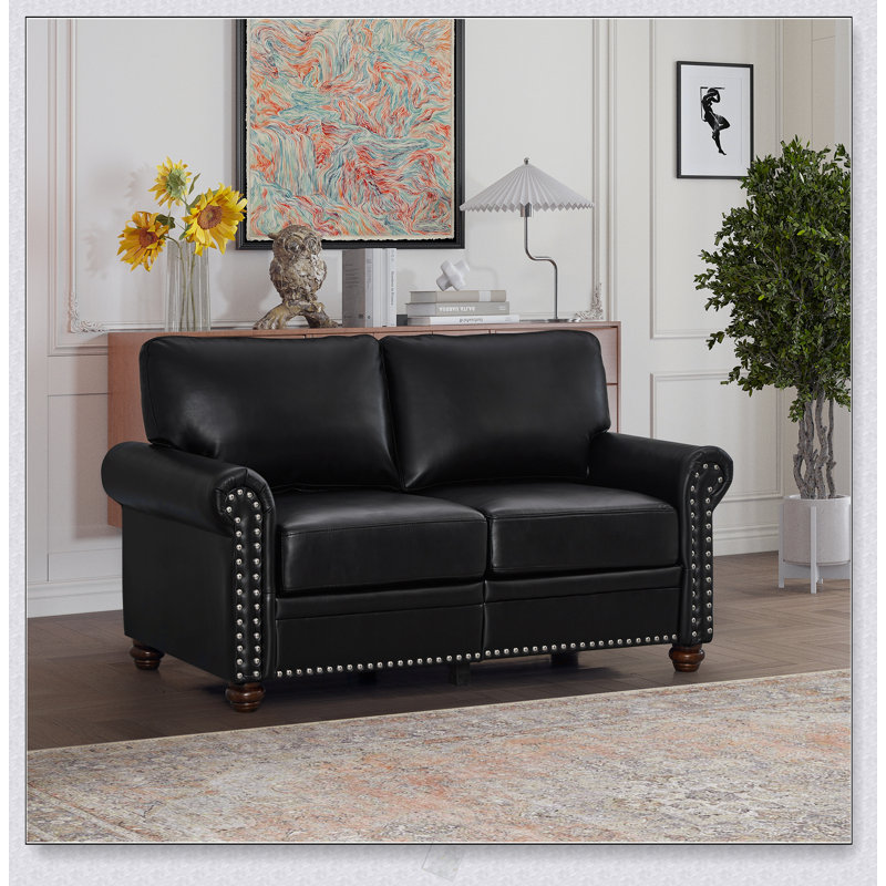 Causeuse élégante en similicuir noir avec rangement, alliant confort et design moderne pour les salons., Noir
