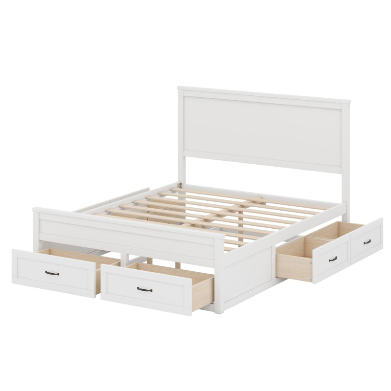 Base de lit en bois avec tiroirs, Blanc