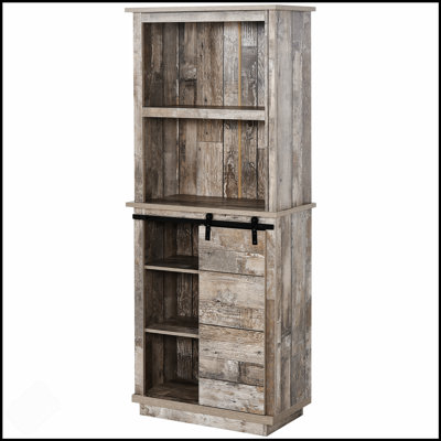 Buffet de cuisine autoportant rustique avec huche, porte de grange coulissante et rangement spacieux pour un décor de maison de campagne moderne