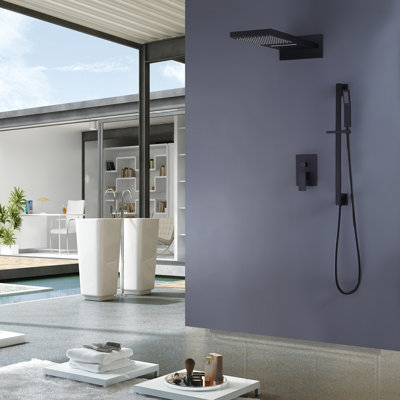 Douche à pluie à pression équilibrée à 2 fonctions et douche à main avec robinet coulissant réglable