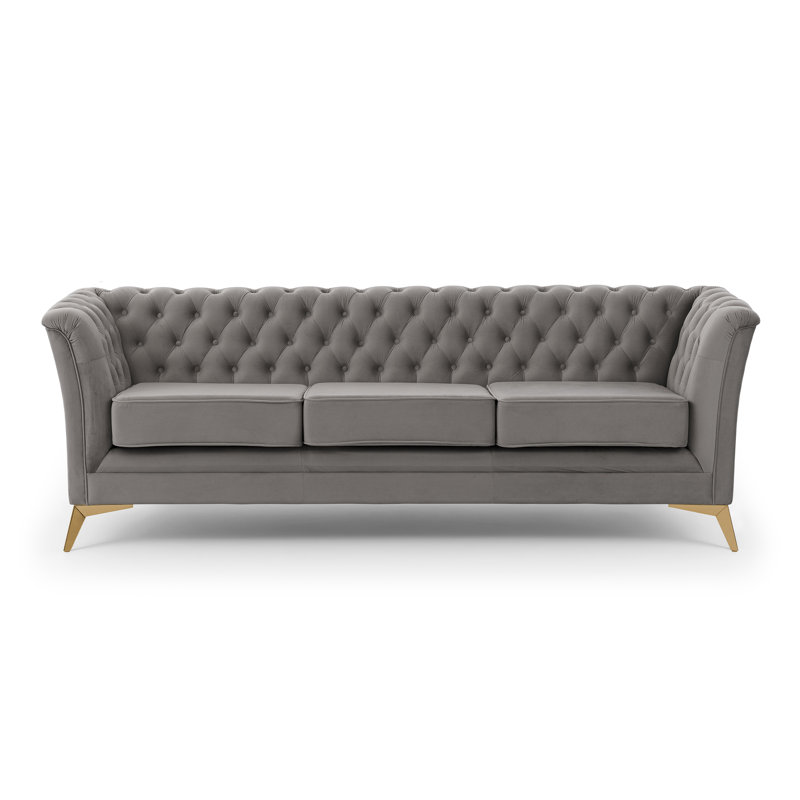 Whitby 3 Seater Velvet Sofa, Gold, Grey