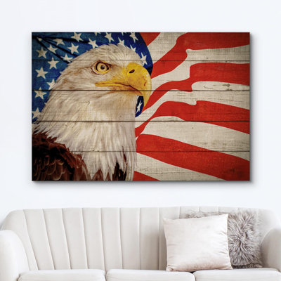 Country Flag " Wood Panel Effect American Flag With Bald Eagle Bird "
