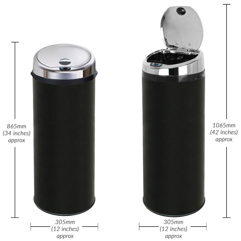 Ladson Steel Motion Sensor Kitchen Trash Can, Black, 50L