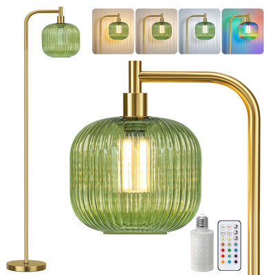 Lampe sur pied sans fil 67 po pour le salon, lampe sur pied avec abat-jour en verre nervuré, lampe haute avec minuterie et RVB, lampe sur pied avec télécommande pour la chambre à coucher, ampoule incluse