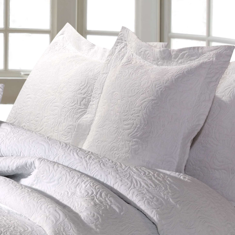 Karnes Cotton Blend Floral Sham with Pillow Shams Included, White