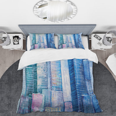 Ensemble de housse de couette moderne en polyester microfibre Skyscrapers