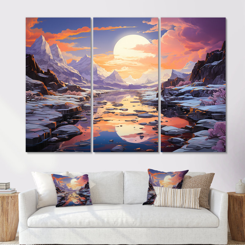 Paysage d'art kawaii en Alaska - ensemble d'art mural Glacier, Toile tendue, H 28 po x l 36 po x P 1 po
