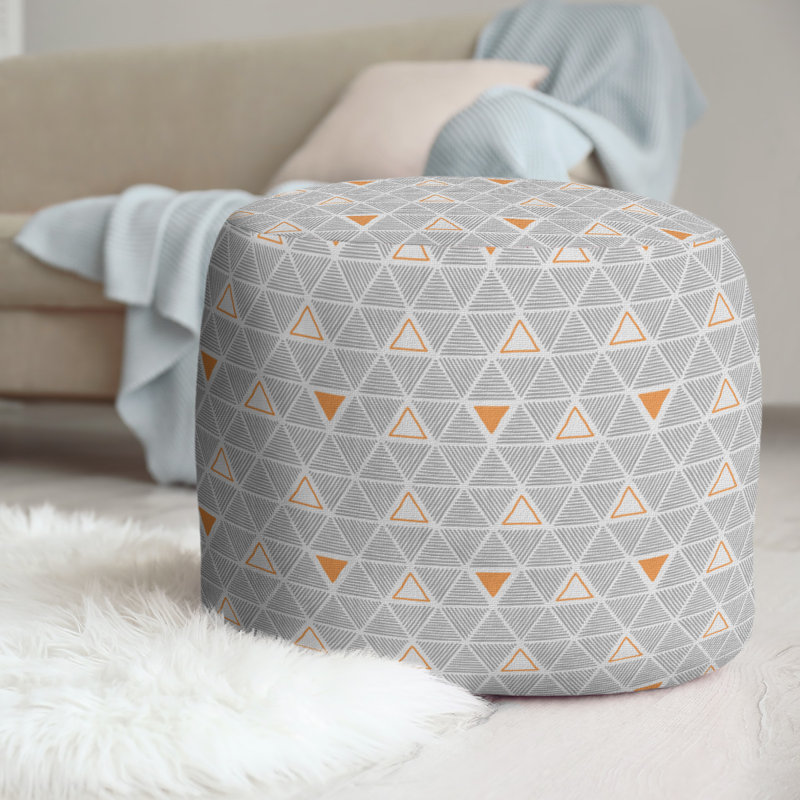 Upholstered Pouf, Orange Accent