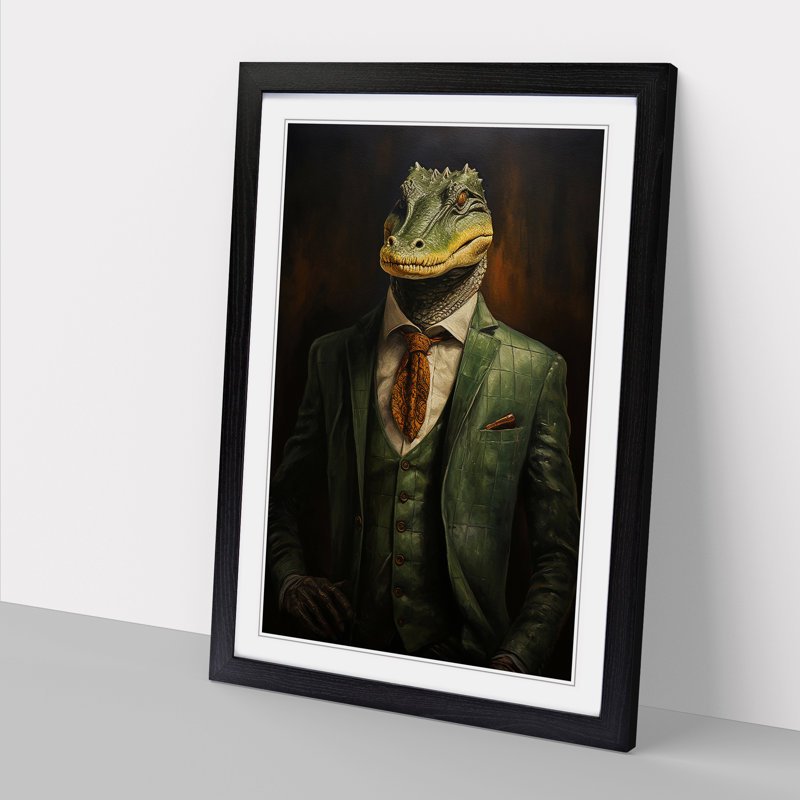Alligator in a Suit Painting No.3 - Framed Print, 34cm H x 25cm W x 2cm D, Black Framed