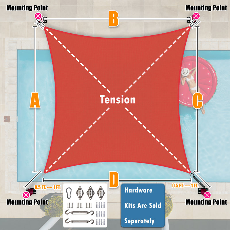 16' x 12' Rectangle Shade Sail, Red