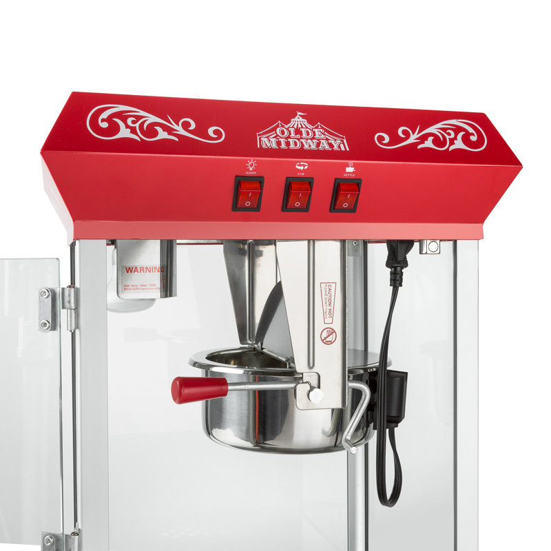 Olde Midway 8 Oz. Tabletop Popcorn Machine, Popcorn Machine Stand / Cart, Red
