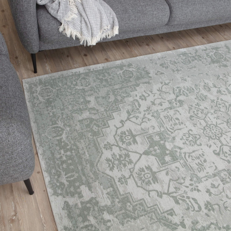 Carina Modern Washable Rugs in Green | 6961, Rectangle 80 x 150cm