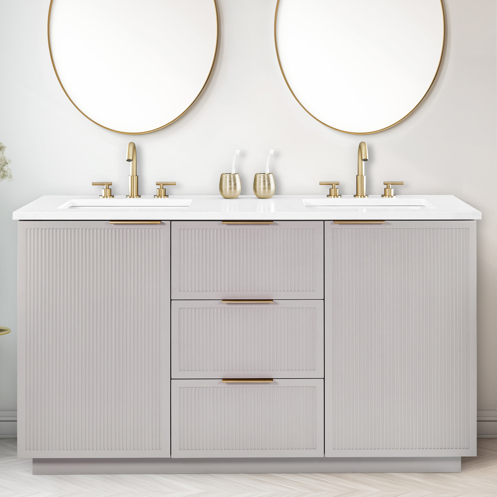 Aderyn 60" Double Vanity, Taupe/Brushed Bronze