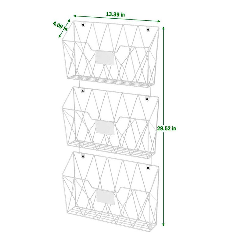 Lot de 6 arrangeurs muraux blancs, porte-revues mural suspendu de 34 cm (13,39 po) de large, support mural en maille métallique pour documents
