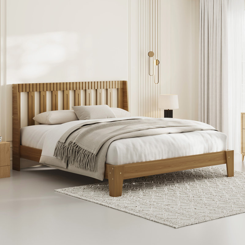 Cadre de lit moderne de style simple avec tête de lit - pour célibataires, couples, familles, Grand lit, Light walnut 