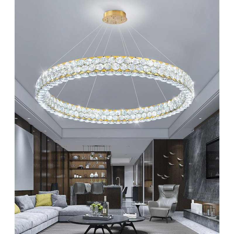 Modern Ring Crystal Dimmable Chandelier, Gold