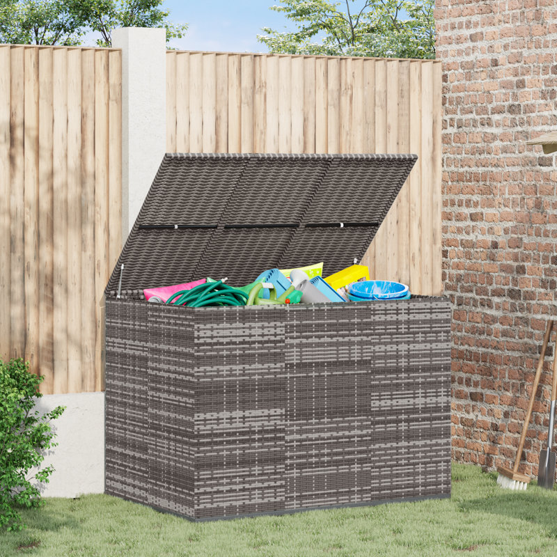 Water Resistant Poly Rattan Deck Box, Gray