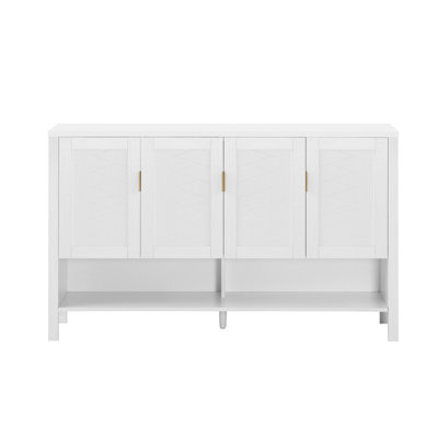 55.1'' Storage Sideboard With 4-Doors,Multi Functional Buffet With Open Shelf And 2-Tiers Adjustable Shelves,Modern Cabinet With Double Hooks,Suitable For Living Room, Hallway, Dining,Office.