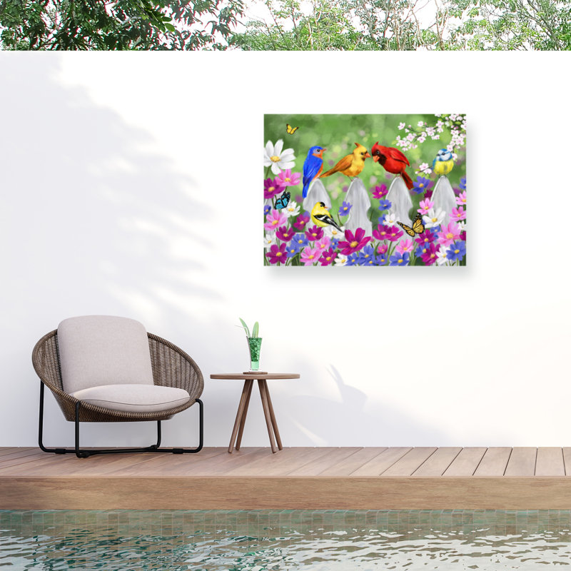 Oiseaux chanteurs et fleurs Jean Jean, H 14 po x l 19 po