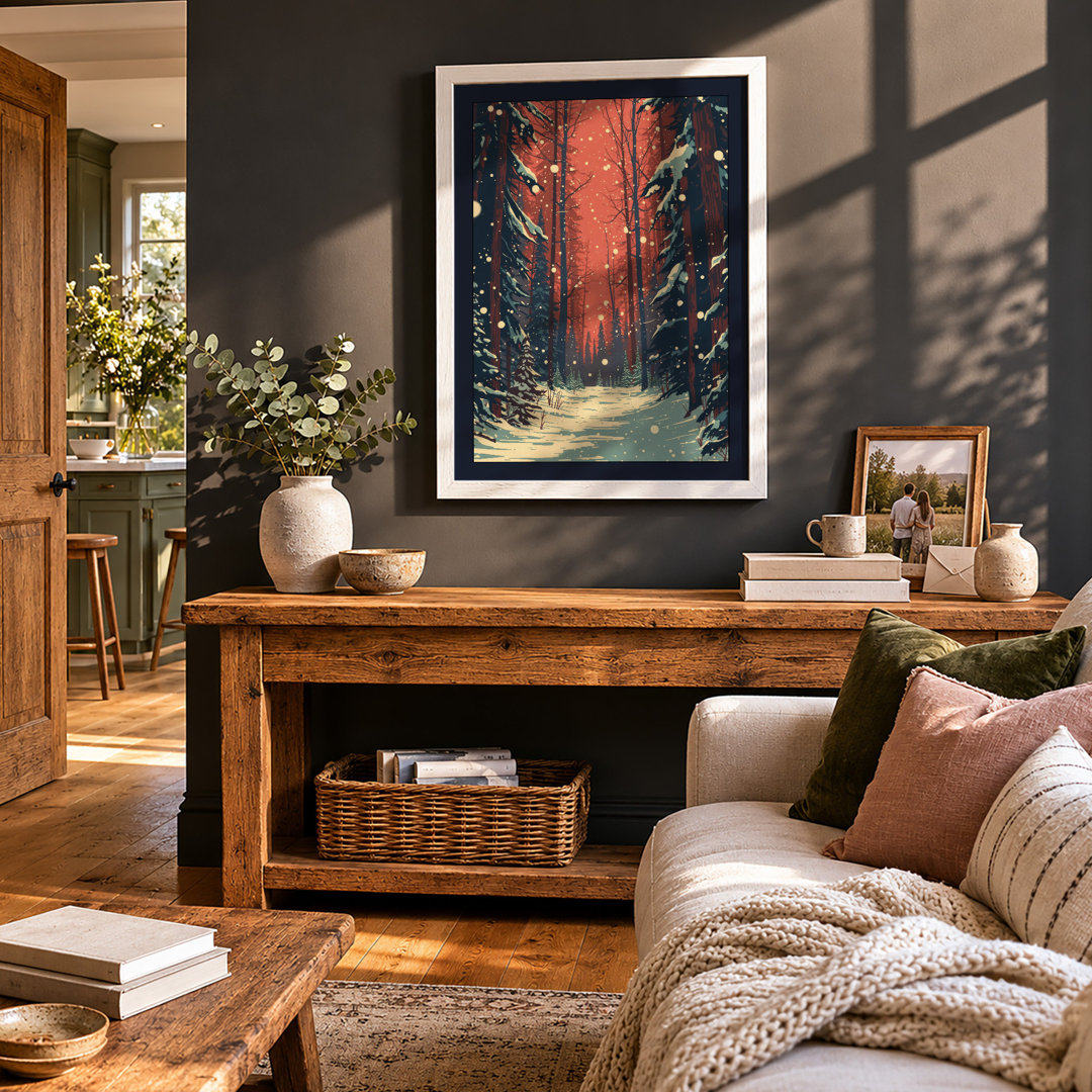 Snow Path in Winter Forest Scandinavian - Framed Print