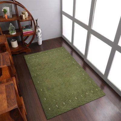 Tapis écologiques tissés à la main en laine tissée à la main - rectangulaires, de couleur verte, de conception moderne et contemporaine, tapis épais antidérapants faits à la main pour le salon, la chambre à coucher
