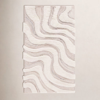 Beige Ivory Hand-Woven Abstract Wool Rug