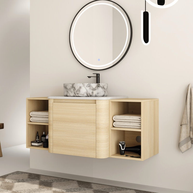 Ensemble de meuble-lavabo simple 48 po avec plateau en pierre reconstituée Eaton, 48", Gris
