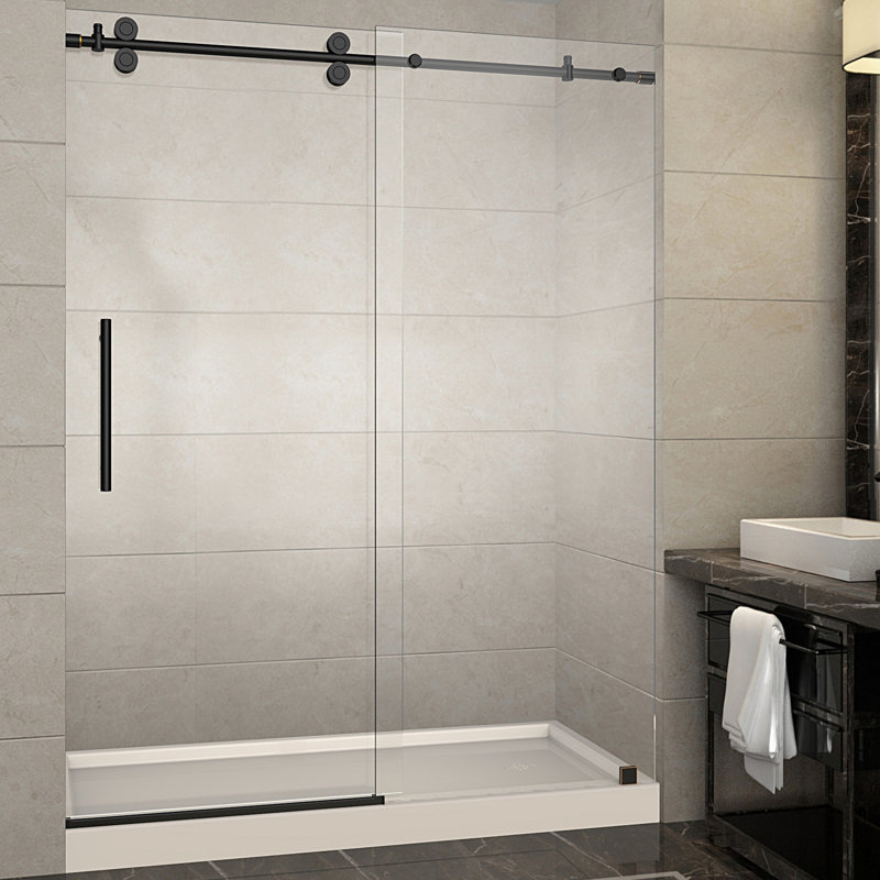Langham 77.5" H Frameless Shower Door, Clear, Center Drain