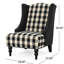 Fauteuil club moderne à oreilles rembourré en damier noir et gris anthracite foncé avec éléments décoratifs en tissu de bouleau