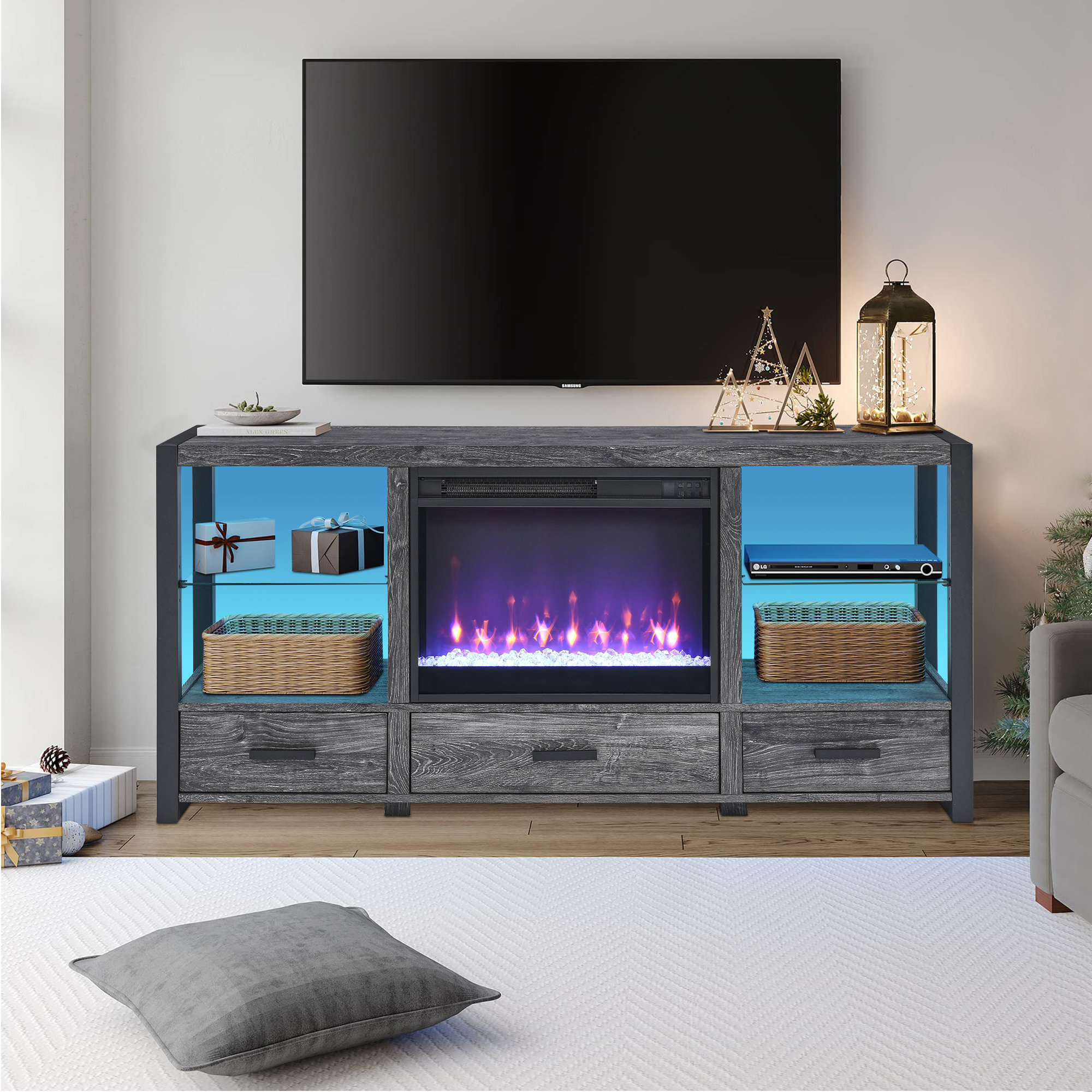 Arlmont & Co. Akiro Fireplace TV Stand with LED Lights and Power Outlets  for TVs up to 65 & Reviews
