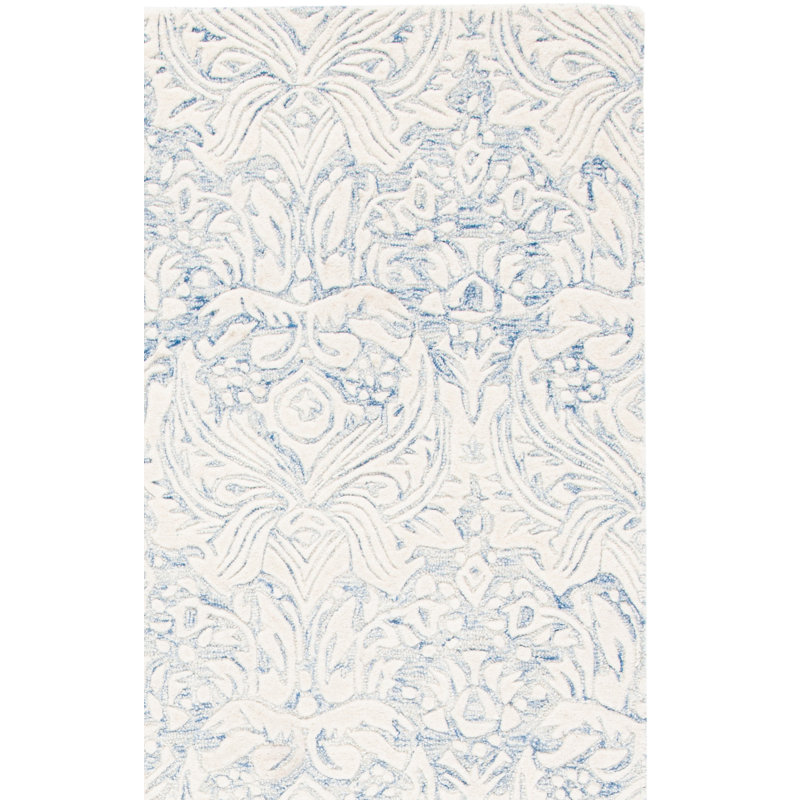Elilah Hand Tufted Wool And Cotton With Latex Damask Rug, Rectangle 8' x 10'