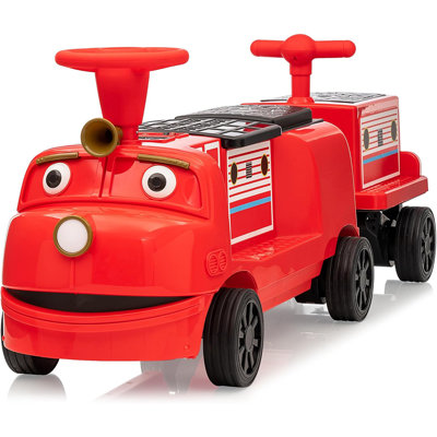 12V Trackless Ride-On Train for Kids with 2 Seats, Adjustable Height, Music, LED Lights, and Storage, Dual Speed Electric Car Toy