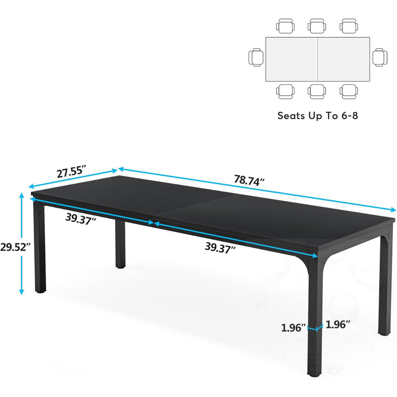 Table de bureau rectangulaire, Noir, Noir